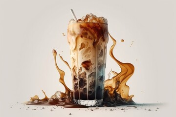 Ice latte coffee cold drink in a glass isolated background illustration Generative AI