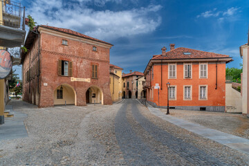 Fossano, Italy - August 08, 2023: Old Thesauro palace former seat of the Magistrate's Court and now...