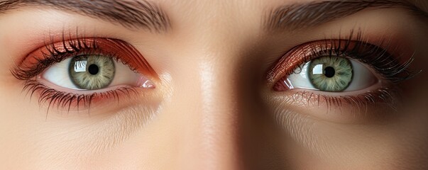 Close up view of beautiful brown female eyes. Perfect trendy eyebrow. Good vision, contact lenses, brow bar or fashion eyebrow makeup concept. Created with Generative AI technology.