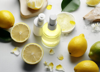 skincare spa body treatment organic lemon natural bottle oil lime. Generative AI.