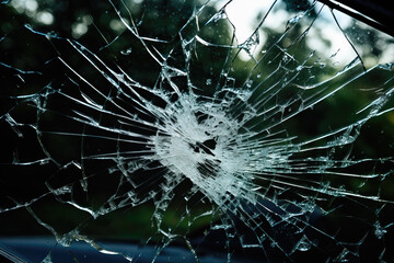 close-up of broken car window, ai generated