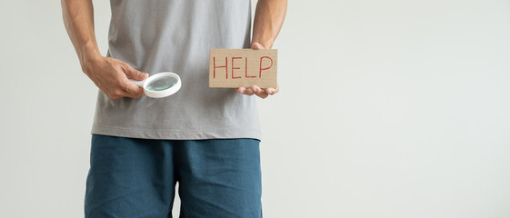 Man hold hand in front of private parts feeling discomfort from disease and inflammation. Venereal,...