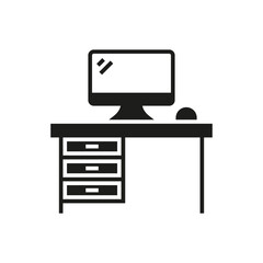 Office desk with computer black glyph icon