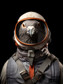 A Pigeon Dressed Up as an Astronaut in a Spacesuit