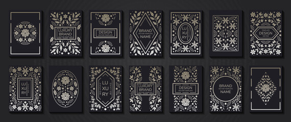 Vector set of luxury floral patterns, invitation cards, banners. Merry Christmas sketch winter flowers design Package for perfume, jewelry - 635130924