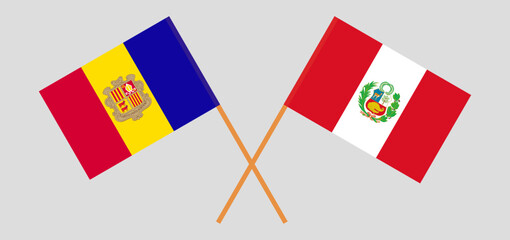 Crossed flags of Andorra and Peru. Official colors. Correct proportion