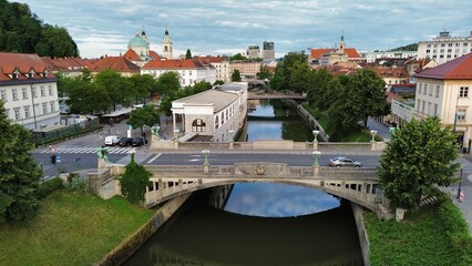 drone photo Dragon Bridge, Zmajski most Ljubljana slovenia europe	 - obrazy, fototapety, plakaty