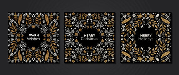 Vector set of luxury floral patterns, invitation cards, banners. Merry Christmas sketch winter flowers design Package for perfume, jewelry - 635131519