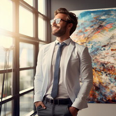 Fototapeta premium businessman in the office, generative AI