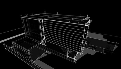 Sketch of a building 3d rendering