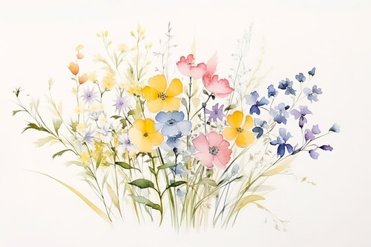 bouquet of wild flowers, image minimalist, watercolour, poster style, pastel colors