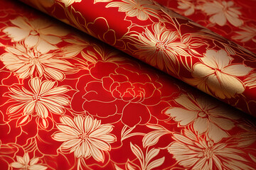japanese chiyogami paper, floral, gold, ruby red, beautiful, intricate