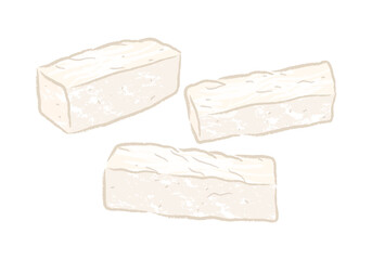 White raw rectangle smooth and chewy beancurd in food ingredients illustration
