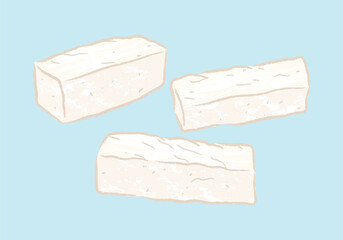 White raw rectangle smooth and chewy beancurd in food ingredients illustration