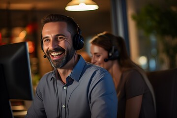 Customer Care Team on Call, Smiling, Service, Headset ai generated