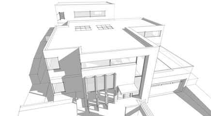 Sketch of a building 3d rendering