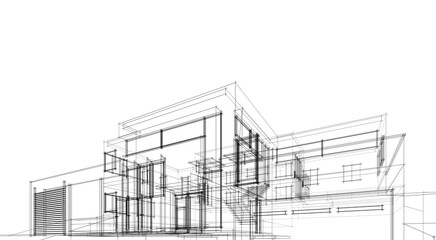 Sketch of a building 3d rendering