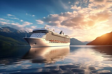 Fototapeta na wymiar Exquisite Sea Travel Banner Featuring a White Luxury Cruise Ship, Generative Ai