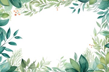 Rectangle green leaf water color boarder. Generative AI.