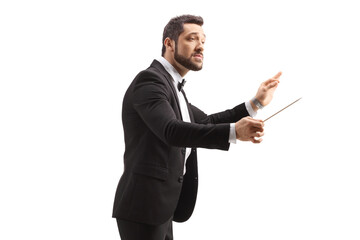 Music conductor directing a performance
