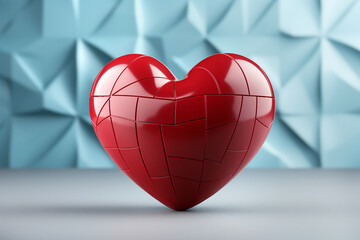 Red heart on blue background. Generative AI