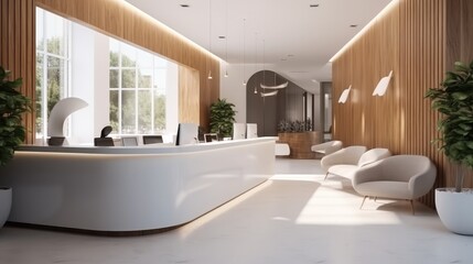 Fototapeta na wymiar Contemporary reception with waiting area interior.
