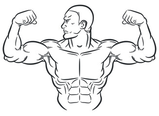 Sketch Bodybuilder Flexing Bulky Arm Muscles