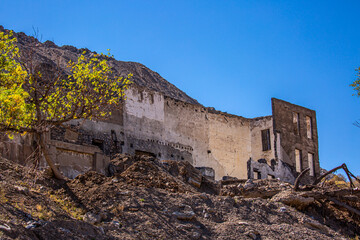 Destroyed and abandoned buildings of the city. Apocalypse, Dead city, ruins, evacuation.
