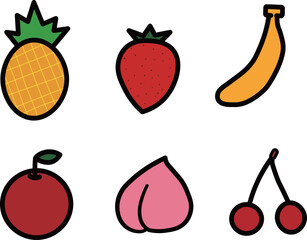 シンプルなフルーツのイラストセット（主線あり）