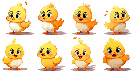 Obraz premium cute yellow ducklings set isolated on white background in cartoon look.
