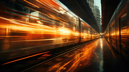 Fototapeta na wymiar The railways of reverie, motion photography. Generative AI