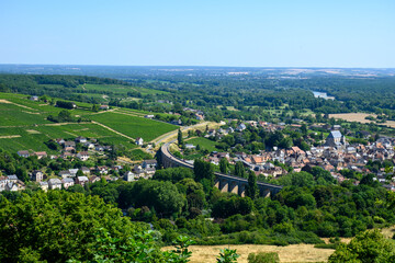 Fototapeta na wymiar Walking in Sancerre, medieval hilltop town and commune in Cher department, France overlooking the river Loire valley with vineyards, noted for its Sancerre wine.