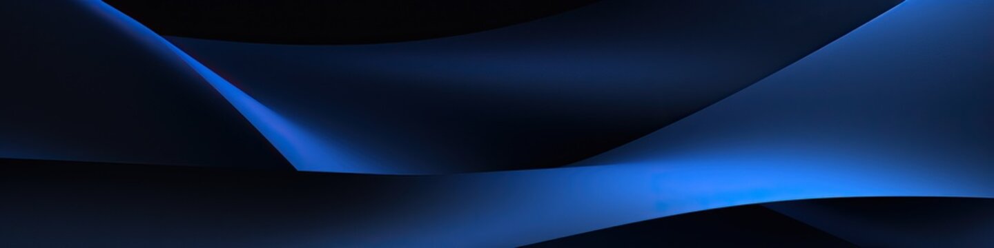 Black blue abstract modern background for design. Dark. Geometric shape. 3d effect. Diagonal lines, stripes. Gradient. Light, glow. Metallic sheen. Minimal. Web banner. Wide. Panoramic. © Eli Berr