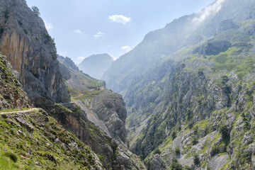 Cares Route, Asturias, Spain. Spectacular hiking route between mountains in the picos de europa national park.