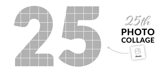 25 photo collage. 25th birthday or 25th anniversary picture collage concept. Vector illustration	