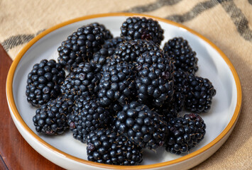 Fresh ripe black bramble blackberries new harvest