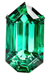 Shiny green cut emerald gem isolated on a transparent background, PNG, jewellery