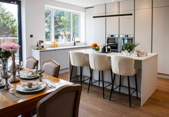 Modern interior - white ktchen with island