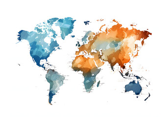 Abstract Watercolor Grunge World Map with Colorful Continents