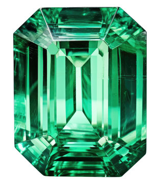 Shiny green cut emerald gem isolated on a transparent background, PNG, jewellery