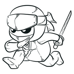 Sketch Japan Ninja Spy Wielding Sword