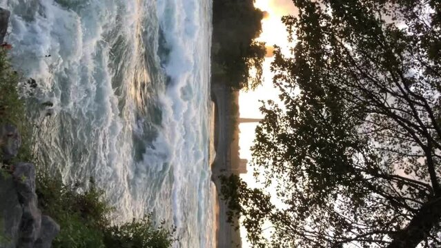Powerful river current preceding the waterfall