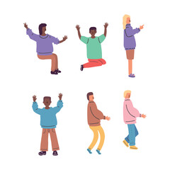 Vector illustration. A large set of multi-colored people in different poses. Minimalism without a face.