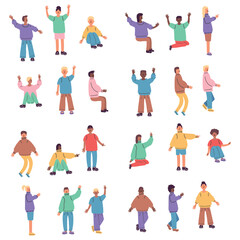 Fototapeta na wymiar Vector illustration. A large set of multi-colored people in different poses. Minimalism without a face.