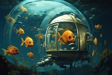 Illustration of Small Goldfish Swimming Inside, Generative Ai