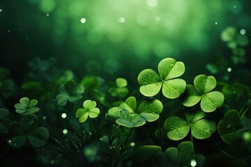 Fototapeta Shamrocks on a green background celebrate St. Patrick's Day. obraz