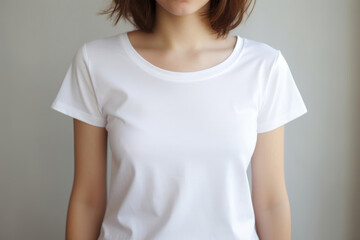 A girl in a white T-shirt, a place for text