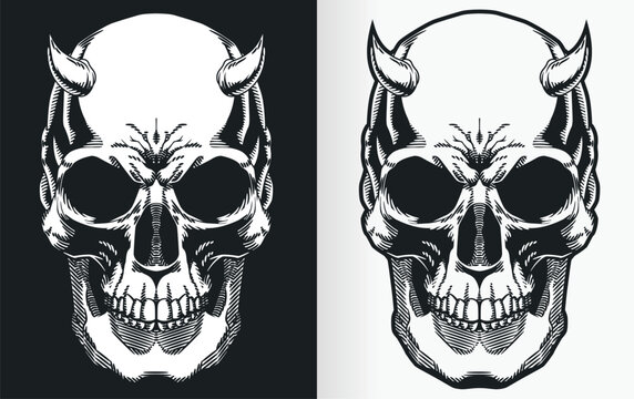Vintage angry devil skull front silhouette