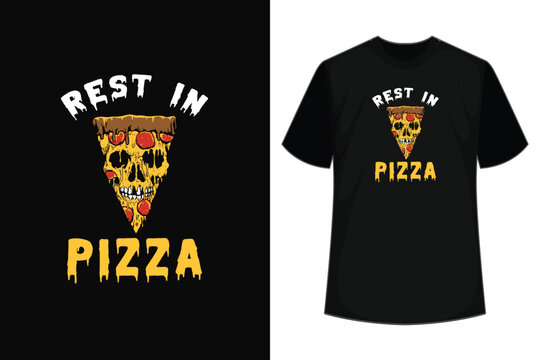 Men's Rest in Pizza T-shirt Funny Skeleton Halloween Tee.