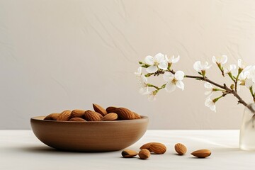 Obraz na płótnie Canvas High-Quality Minimalist Stock Photography: Almond Nuts Food Photography, Generative Ai